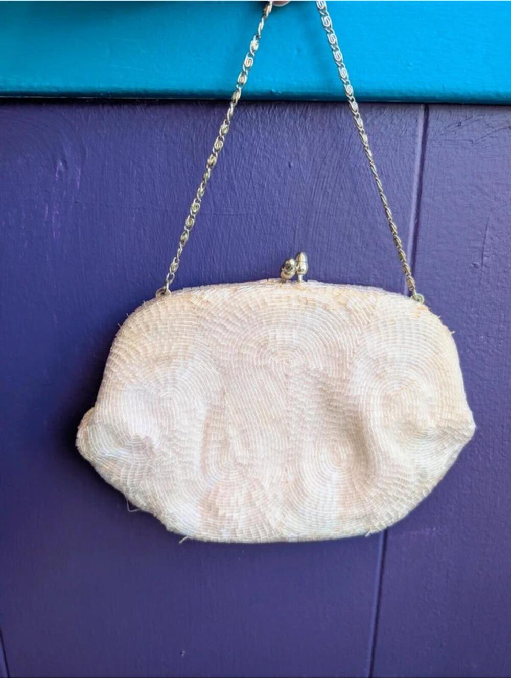 SOLD Vintage 40s Pale Pink Beaded Handbag